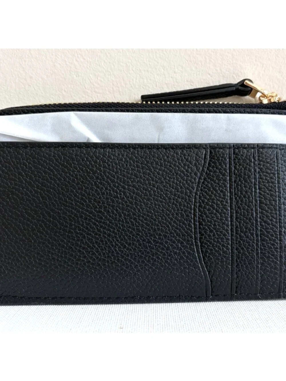 New Tory Burch Blake Zip Card Case Wallet Pebble Leather Black